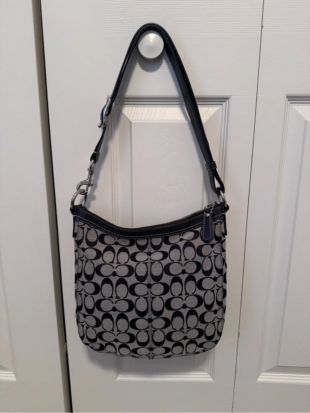 Coach Gray and Black Signature Buckle Shoulder Bag